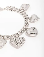 Silver Chunky Heart Charm Bracelet