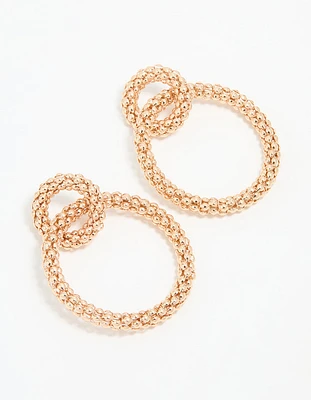 Gold Textured Double Circle Drop Earrings