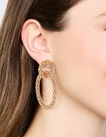 Gold Textured Double Circle Drop Earrings