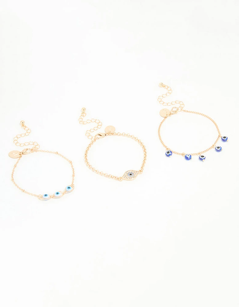 Gold Evil Eye Bracelets 3-Pack