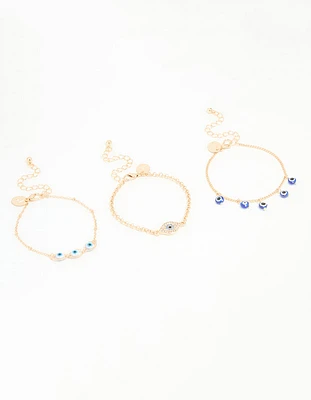 Gold Evil Eye Bracelets 3-Pack