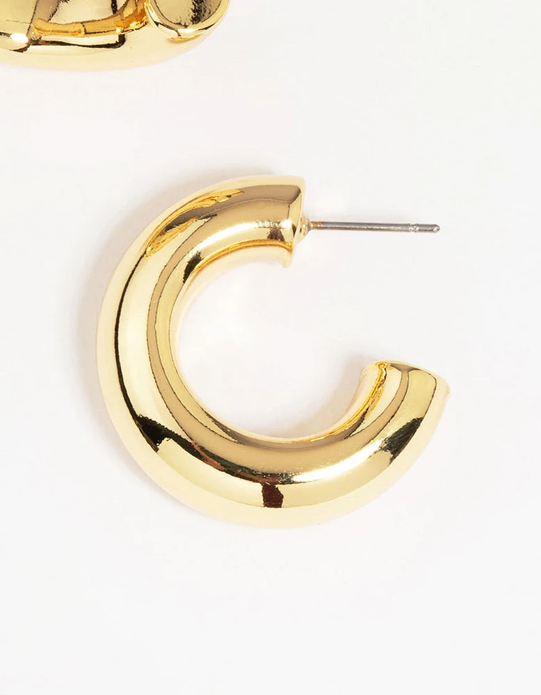 Gold Plated Brass Large Chunky Hoop Earrings