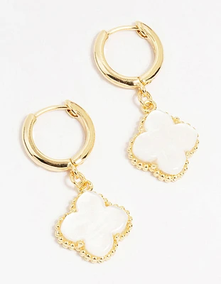 Gold Plated Brass Flower Drop Hoop Earrings