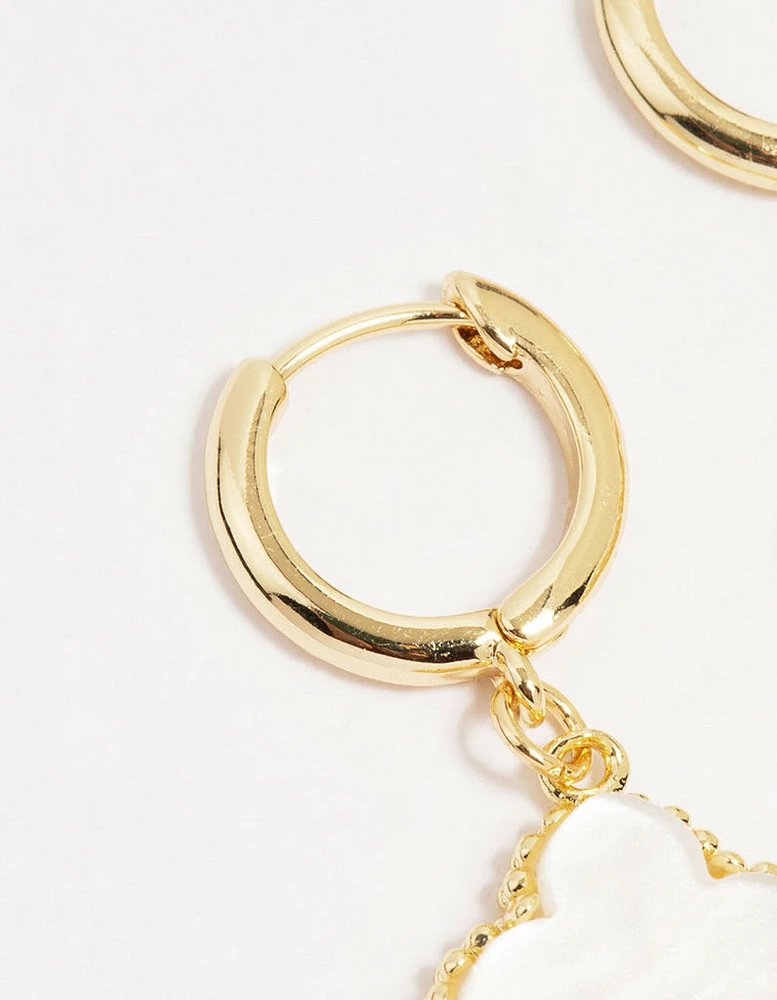 Gold Plated Brass Flower Drop Hoop Earrings