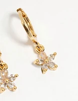 Gold Plated Brass Flower Chain Earrings 4-Pack