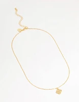 Gold Plated Brass Cubic Zirconia Flower Pendant Necklace