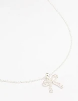 Silver Plated Brass Cubic Zirconia Pavé Bow Pendant Necklace