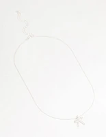 Silver Plated Brass Cubic Zirconia Pavé Bow Pendant Necklace