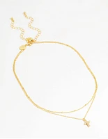 Gold Plated Brass Cubic Zirconia Mini Cross Layered Necklace