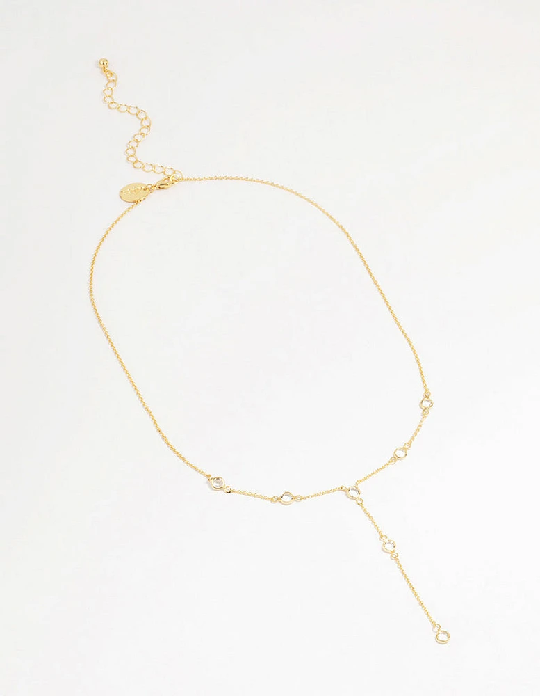 Gold Plated Brass Cubic Zirconia Y-Necklace