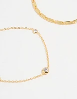 Gold Plated Cubic Zirconia & Chain Bracelets 2-Pack