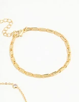 Gold Plated Cubic Zirconia & Chain Bracelets 2-Pack