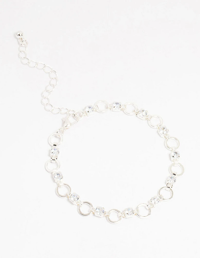 Silver Plated Brass Cubic Zirconia Alternating Link Bracelet