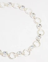 Silver Plated Brass Cubic Zirconia Alternating Link Bracelet