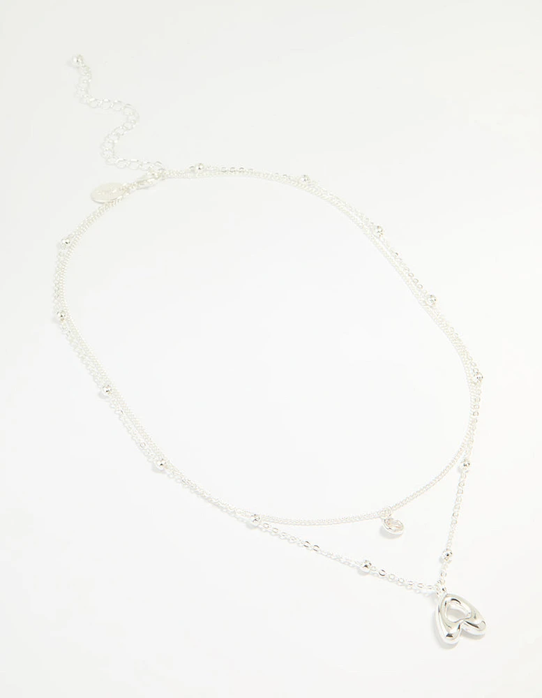 Silver Plated Cubic Zirconia & Bubble Letter A Layered Necklace