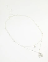 Silver Plated Cubic Zirconia & Bubble Letter A Layered Necklace