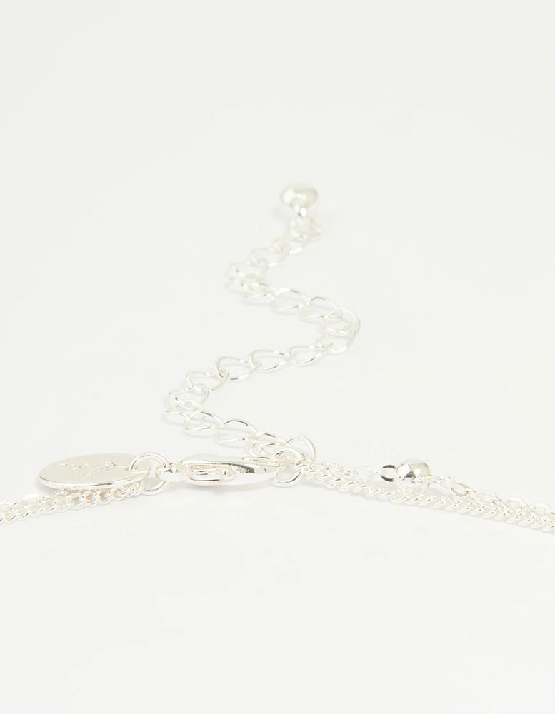 Silver Plated Cubic Zirconia & Bubble Letter A Layered Necklace