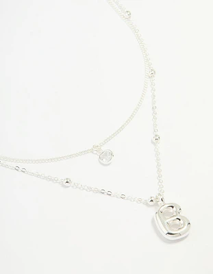 Silver Plated Cubic Zirconia & Bubble Letter B Layered Necklace