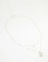 Silver Plated Cubic Zirconia & Bubble Letter B Layered Necklace