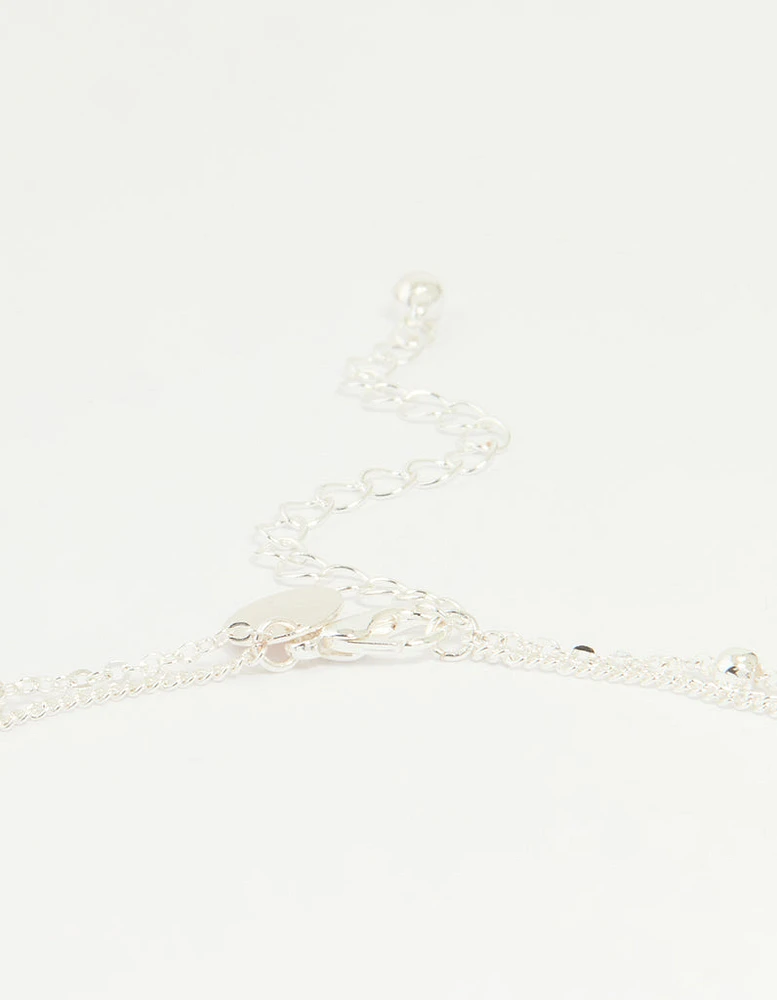 Silver Plated Cubic Zirconia & Bubble Letter B Layered Necklace