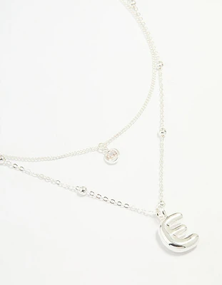 Silver Plated Cubic Zirconia & Bubble Letter E Layered Necklace