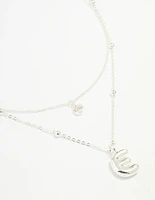 Silver Plated Cubic Zirconia & Bubble Letter E Layered Necklace