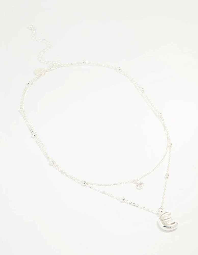 Silver Plated Cubic Zirconia & Bubble Letter E Layered Necklace