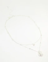 Silver Plated Cubic Zirconia & Bubble Letter E Layered Necklace