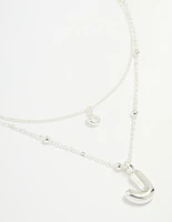 Silver Plated Cubic Zirconia & Bubble Letter J Layered Necklace