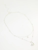 Silver Plated Cubic Zirconia & Bubble Letter J Layered Necklace