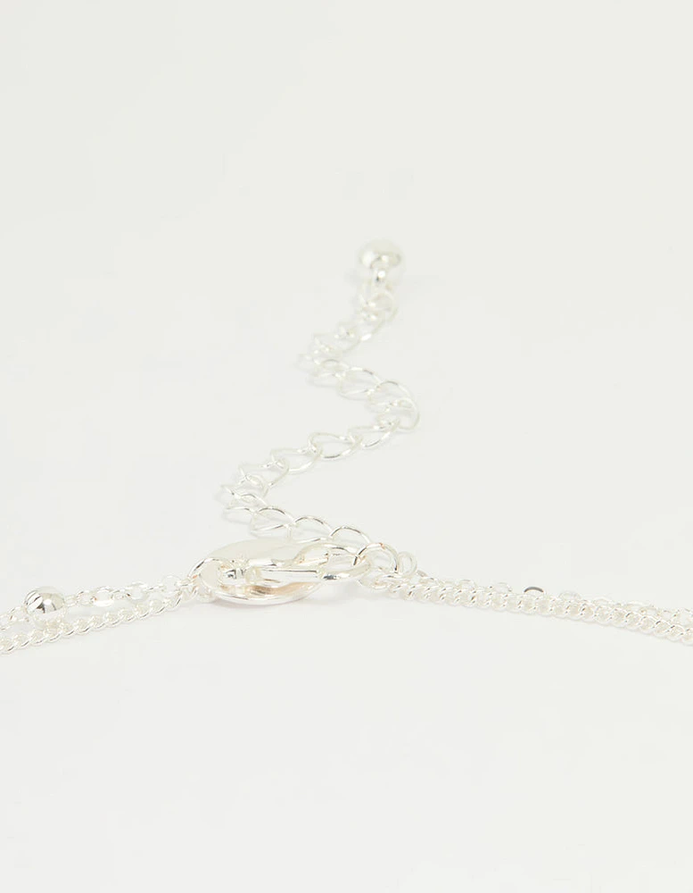 Silver Plated Cubic Zirconia & Bubble Letter J Layered Necklace