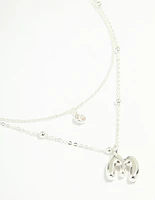 Silver Plated Cubic Zirconia & Bubble Letter M Layered Necklace