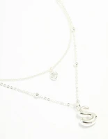 Silver Plated Cubic Zirconia & Bubble Letter L Layered Necklace