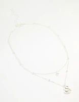 Silver Plated Cubic Zirconia & Bubble Letter L Layered Necklace