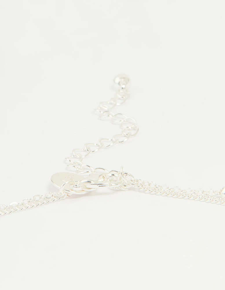 Silver Plated Cubic Zirconia & Bubble Letter L Layered Necklace