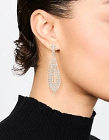 Silver Diamante Pear Ornate Drop Earrings