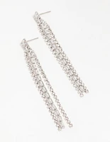Silver Diamante Baguette Cupchain Drop Earrings