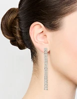 Silver Diamante Baguette Cupchain Drop Earrings