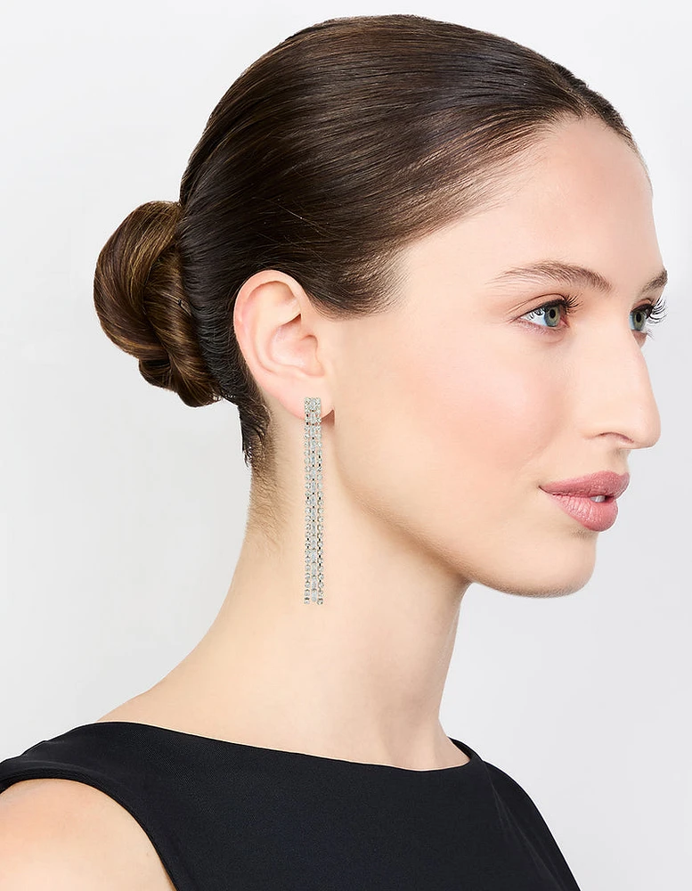 Silver Diamante Baguette Cupchain Drop Earrings
