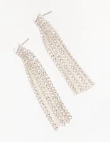 Silver Diamante Chain Tassel Drop Earrings