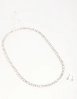 Silver Diamante Tennis Necklace & Earrings Set