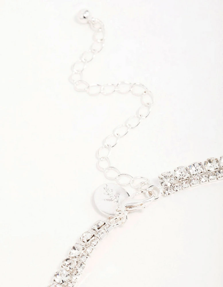 Silver Diamante Tennis Necklace & Earrings Set