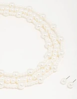 Silver Pearl Layered Necklace & Earrings Set