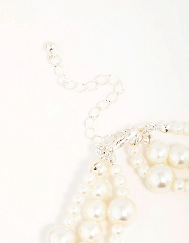 Silver Pearl Layered Necklace & Earrings Set