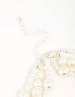 Silver Pearl Layered Necklace & Earrings Set