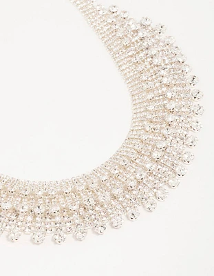 Silver Diamante Fan Cupchain Bib Necklace