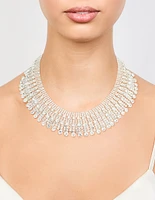 Silver Diamante Fan Cupchain Bib Necklace