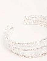 Silver Diamante & Pearl Alternating Cupchain Wrist Cuff