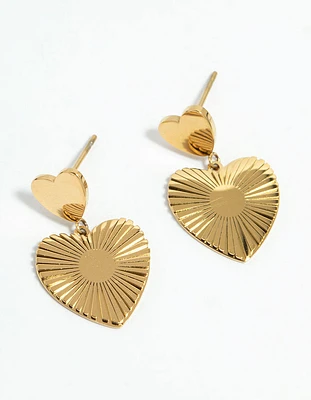 Waterproof Gold Plated Stainless Steel Heart Drop Earrings