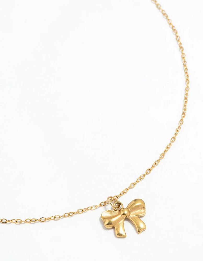 Waterproof Gold Plated Stainless Steel Bow Pendant Necklace